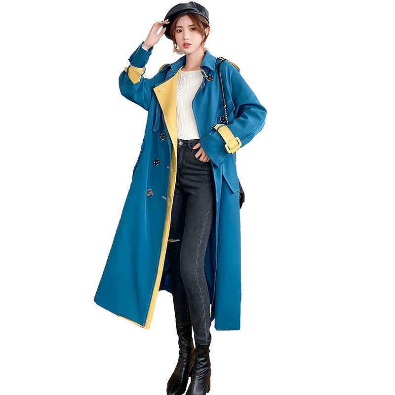 Blue Patchwork Trench Coat for Women Double Breasted Button with Belt Coat Cloak
Blue Patchwork Trench Coat for Women Double Breasted Button with Belt Coat Cloak