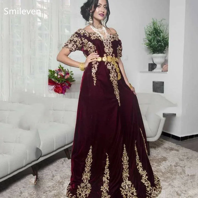 Smileven Velvet Caftan Formal Evening Gowns Short Sleeve A Line Gold Lace Special Occasion Dress Vestido de fiesta Prom Gowns
Smileven Velvet Caftan Formal Evening Gowns Short Sleeve A Line Gold Lace Special Occasion Dress Vestido de fiesta Prom Gowns