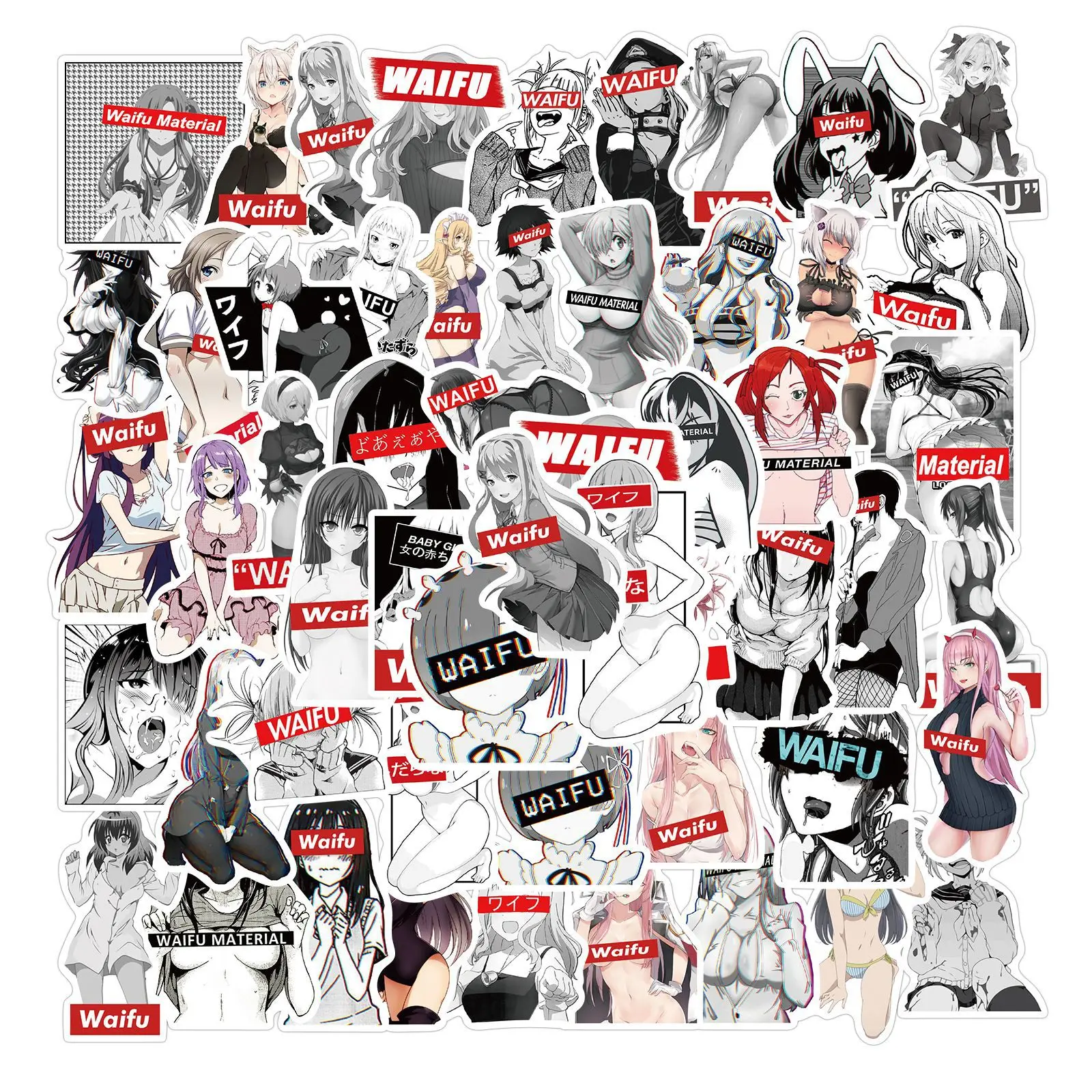 Стикеры из мультфильмов Hentai Waifu 10/50 шт. красные черные белые аниме стикеры для