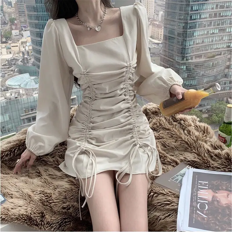 New women's wide fashion large size dress Slim solid color slimming pleated lace-up puff sleeve short skirt female tide summer
New women's wide fashion large size dress Slim solid color slimming pleated lace-up puff sleeve short skirt female tide summer