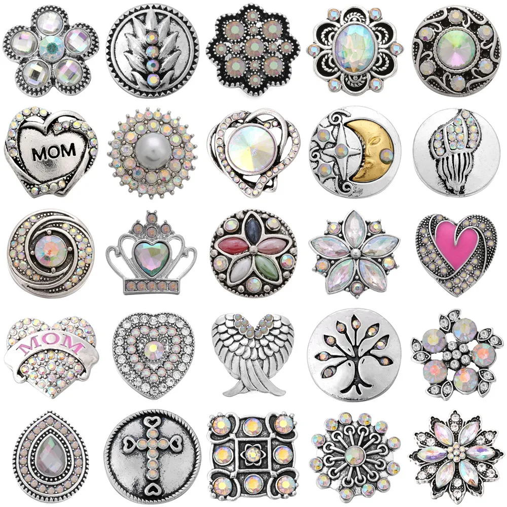 

5pcs/lot 18mm Snap Button Jewelry Mixed AB Colorful Rhinestone Snap Buttons Jewelry Fit Snap Button Necklace Charms Jewelry