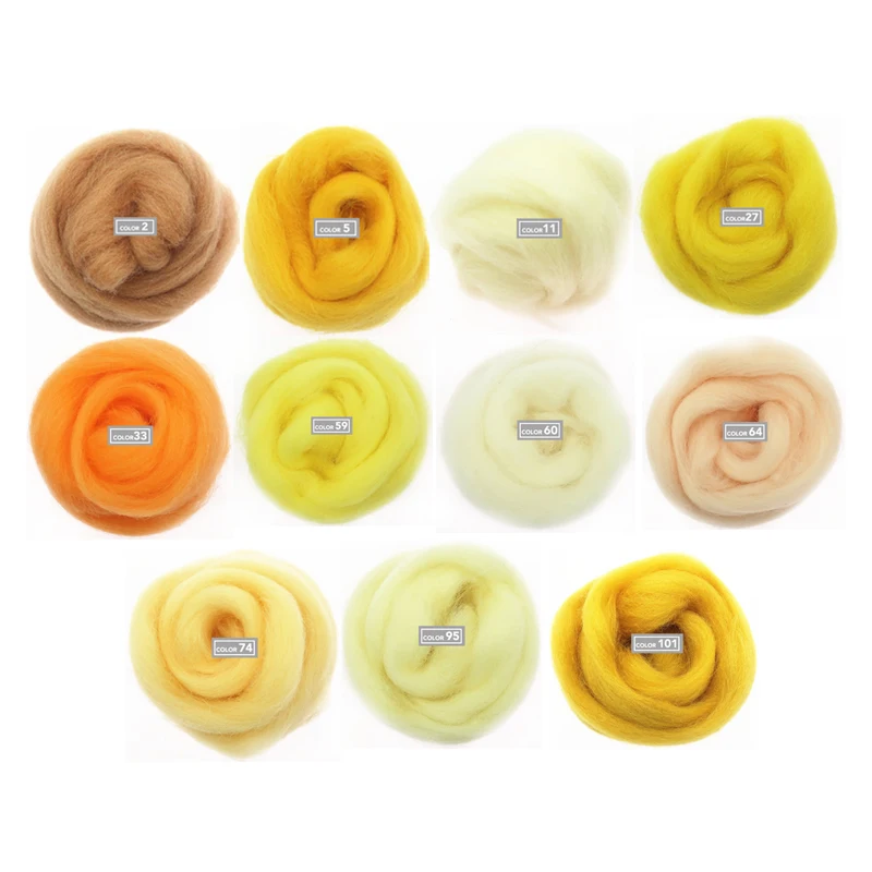 Войлочная шерсть желтой серии 11 цветов 10/20/50 цветов|Комплект для рукоделия| |