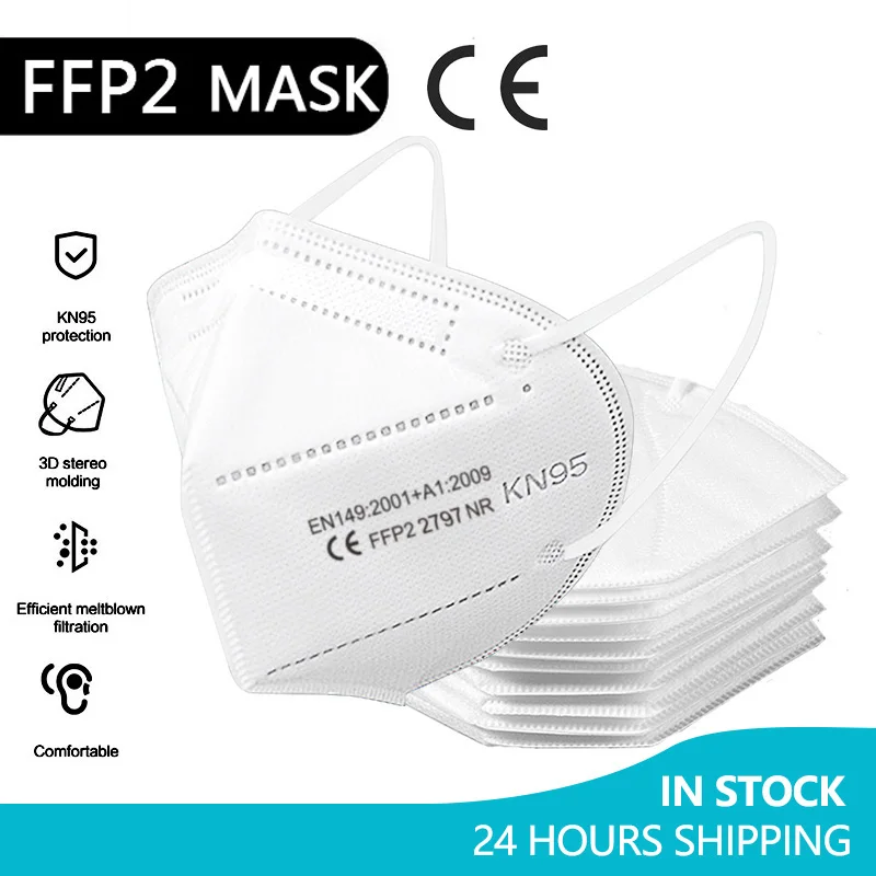 

FFP2mask 5 слоев KN95 маска для лица 5-200 шт. FFP2 маски для лица одобренные CE FPP2 многоразовые защитные маски с фильтром KN95 для взрослых