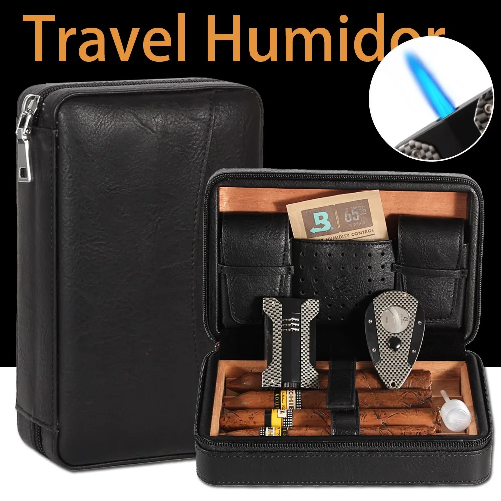 GALINER Leather Cigar Humidor With Carbon Fiber Cigar Lighter Cutter Set Portable Cedar Wood Cigar Case Travel Humidor Box Set
GALINER Leather Cigar Humidor With Carbon Fiber Cigar Lighter Cutter Set Portable Cedar Wood Cigar Case Travel Humidor Box Set