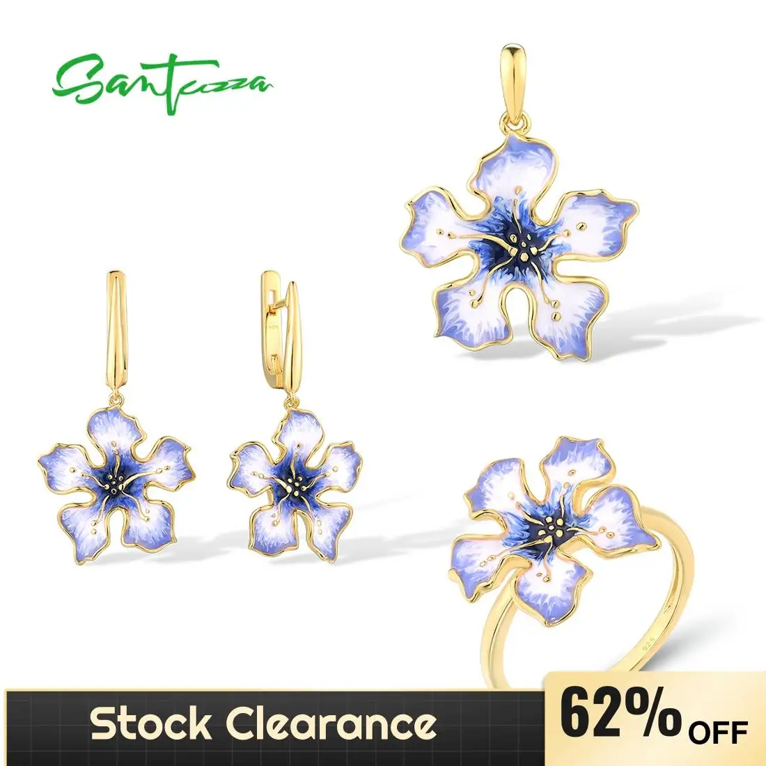 SANTUZZA 925 Sterling Silver Jewelry Set For Women Elegant Purple Yellow Enamel Flower Pendant Earrings Ring Party Fine Jewelry
SANTUZZA 925 Sterling Silver Jewelry Set For Women Elegant Purple Yellow Enamel Flower Pendant Earrings Ring Party Fine Jewelry