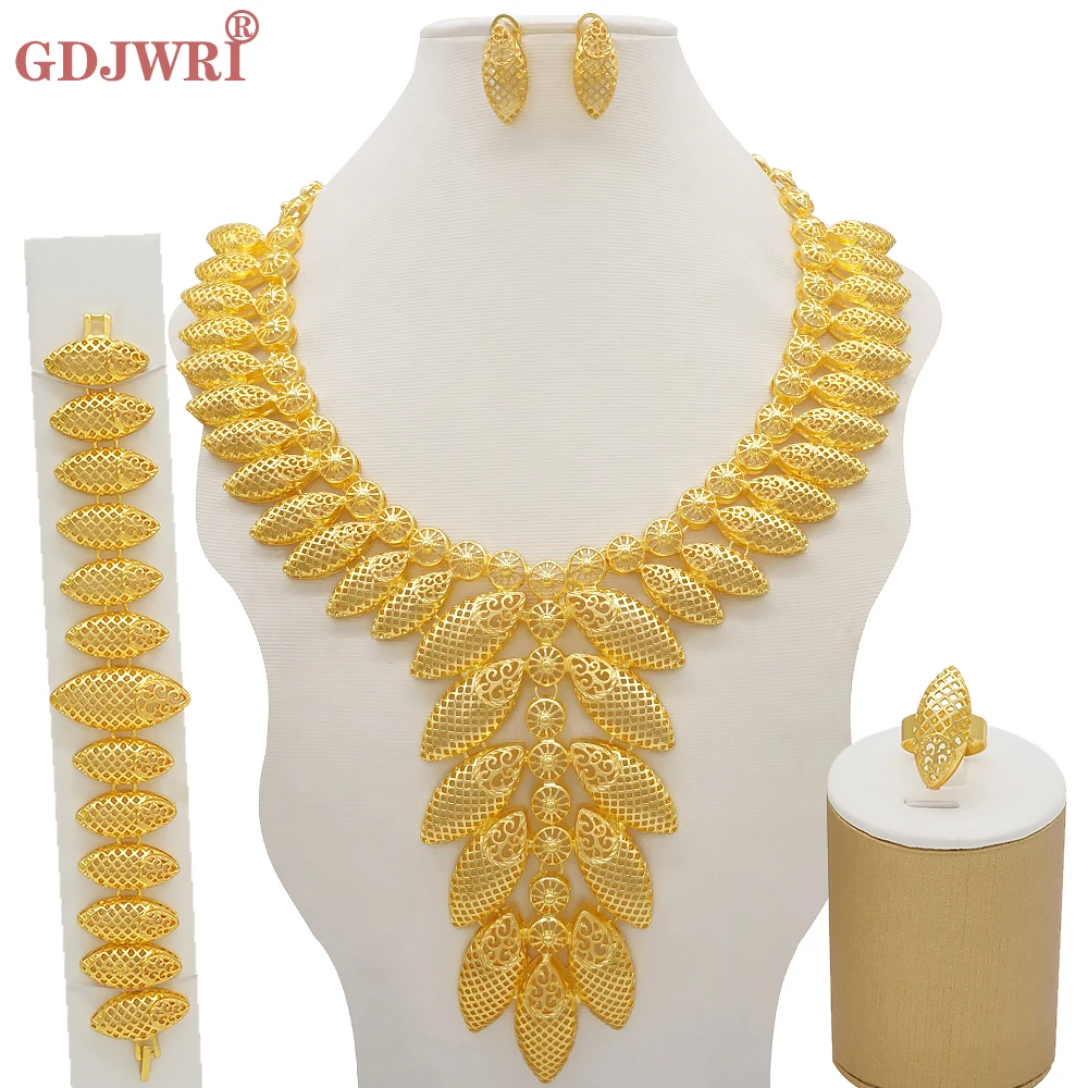 

Fashion Jewelry Dubai Jewelry Sets Necklaces Earrings Bracelet Ring Women Girls African Arab Accessories Hawaiian Wedding Gifts