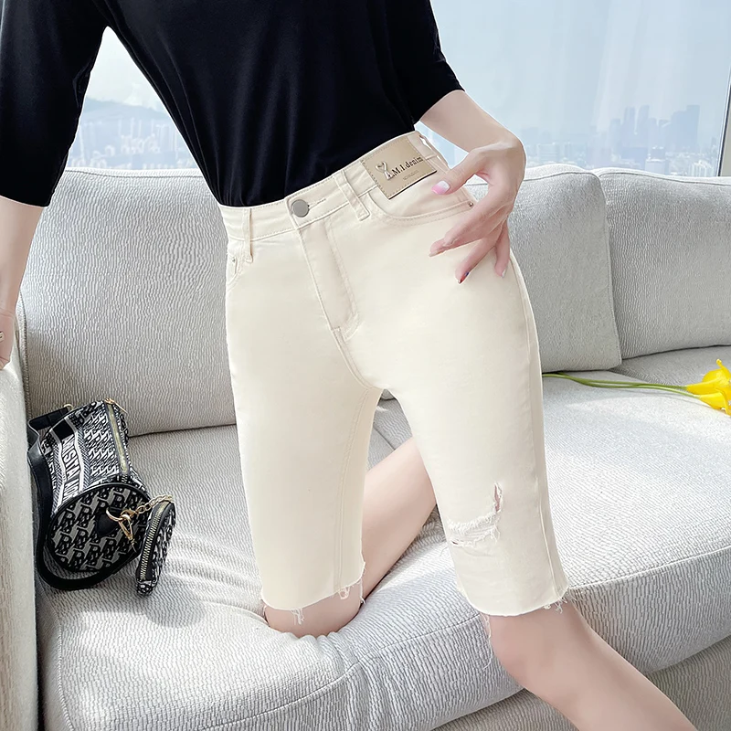 Chic High Waist Denim Blue Shorts Streetwear Ripped Edges Women Skinny Hot Holes Jeans 2021 Summer Half Pants P066
Chic High Waist Denim Blue Shorts Streetwear Ripped Edges Women Skinny Hot Holes Jeans 2021 Summer Half Pants P066