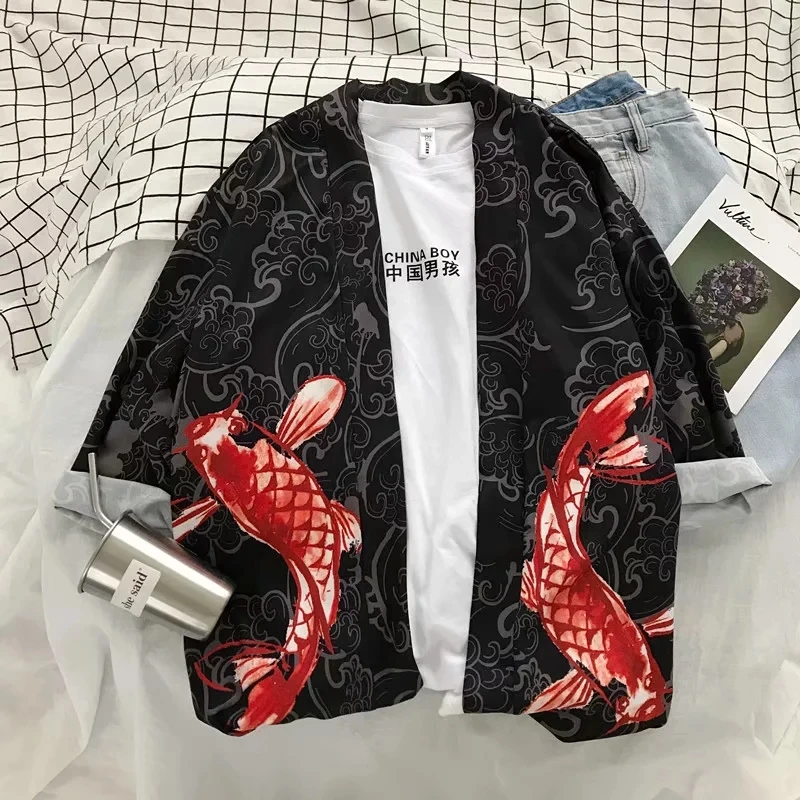 Japanese Kimono Women Costume Carp Print Loose Men Harajuku Shirts Cardigan Blouse Couple Summer Samurai Japan Coat Yukata Suits
Japanese Kimono Women Costume Carp Print Loose Men Harajuku Shirts Cardigan Blouse Couple Summer Samurai Japan Coat Yukata Suits