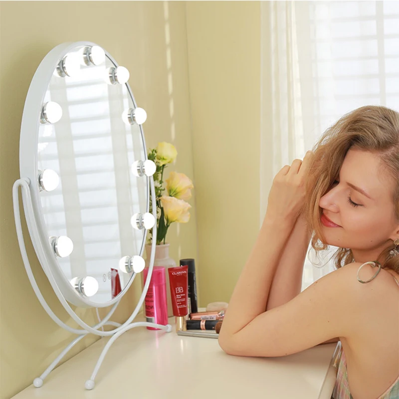 Hollywood Makeup Mirror with Led Light Compact Round Lighted Up for Dressing Room Bedroom Tabletop Cosmetic Adjustable Bright
Hollywood Makeup Mirror with Led Light Compact Round Lighted Up for Dressing Room Bedroom Tabletop Cosmetic Adjustable Bright