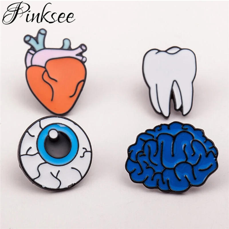 Pinksee модные персональные Мультяшные глаза/зубы/Сердце/мозг эмалированные