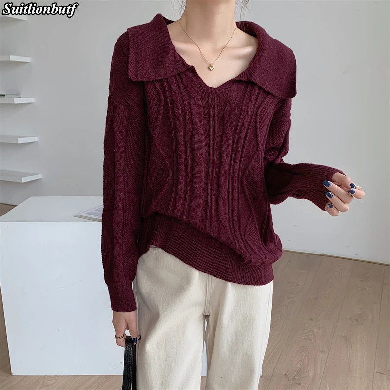 Twist Vintage Loose Knitted Pullover Sweater For Women Peterpan Collar Japan Style Chic Jumpers Casual Fashion Tops 2021 Autumn
Twist Vintage Loose Knitted Pullover Sweater For Women Peterpan Collar Japan Style Chic Jumpers Casual Fashion Tops 2021 Autumn