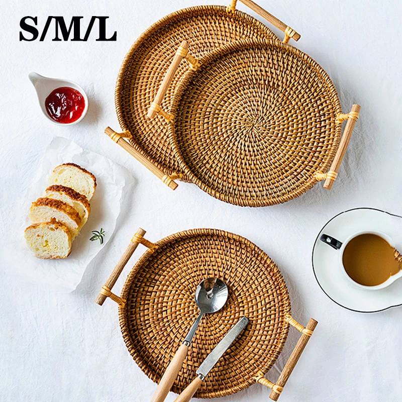 Rattan Storage Tray Round Basket with Handle Hand-Woven Rattan Tray Wicker Basket Bread Fruit Food Breakfast Drink Snack Display
Rattan Storage Tray Round Basket with Handle Hand-Woven Rattan Tray Wicker Basket Bread Fruit Food Breakfast Drink Snack Display
