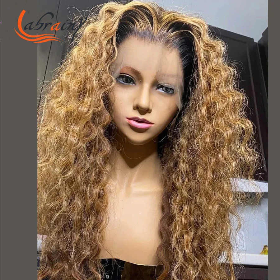 

Кудрявые фронтальные человеческие волосы HD 360, парики, хайлайтер, медовая блондинка, глубокая волна, 13x4, кружевные передние, оранжевые, полны...