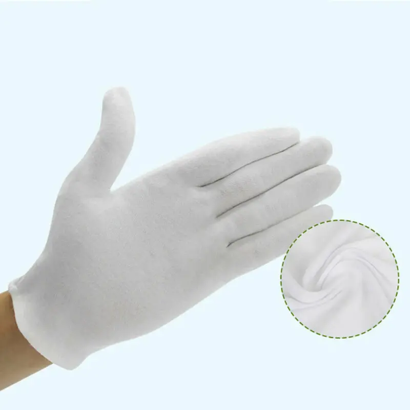 6 пар белых перчаток из 100% хлопка рабочие перчатки для осмотра ювелирных изделий