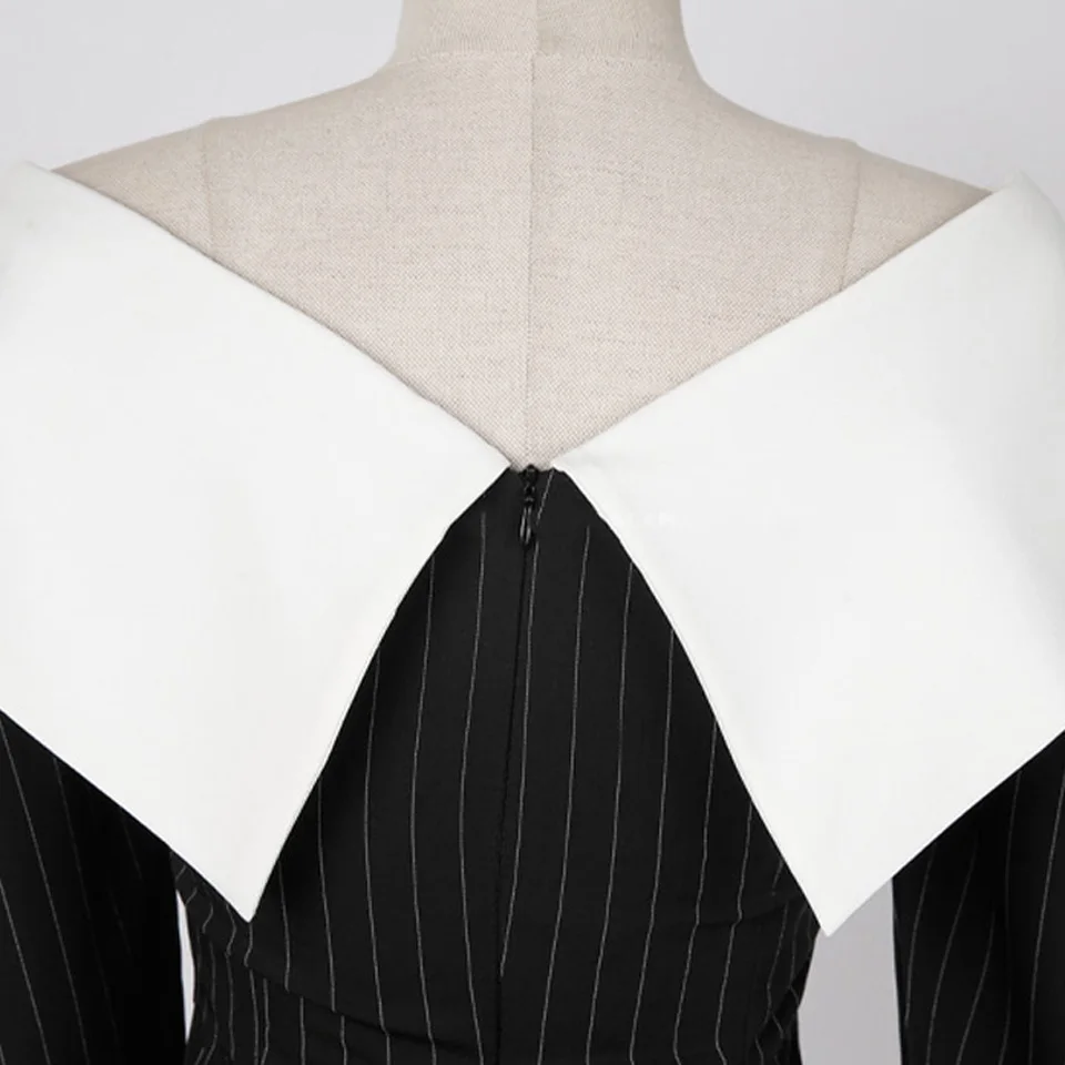 Elegant Pencil Striped Dress 2021 Autumn Decorative Stitching White V-Neck Three Quarter Sleeve High Waist Office Lady Dress
Elegant Pencil Striped Dress 2021 Autumn Decorative Stitching White V-Neck Three Quarter Sleeve High Waist Office Lady Dress
