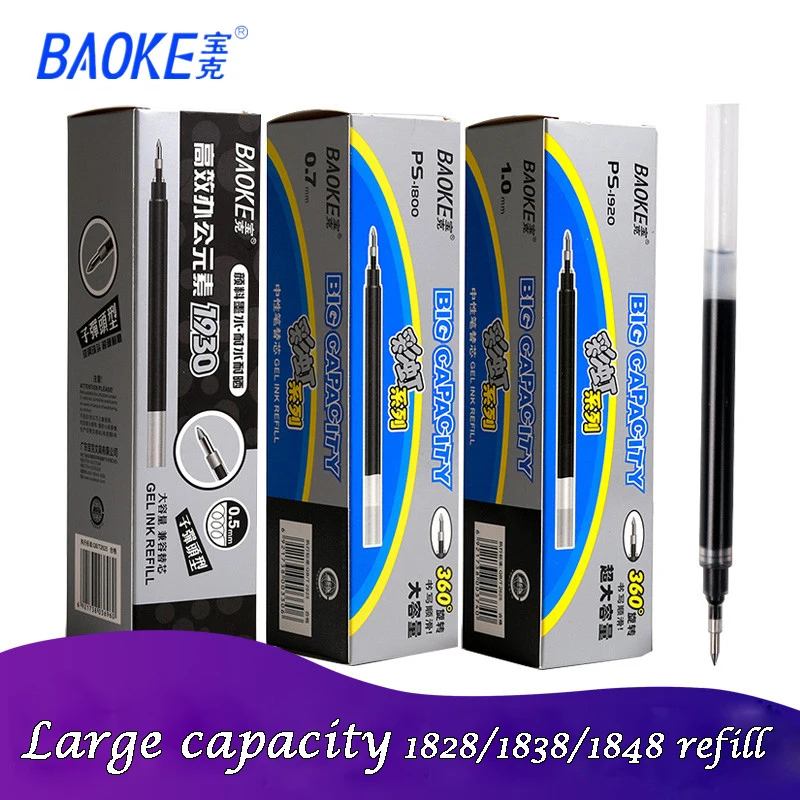 

6pcs BAOKE Gel Pen Refill 0.5/0.7/1.0mm Red/Black/Blue Signature Large Capacity Ink For Exam Office Refillable Neutral Pen