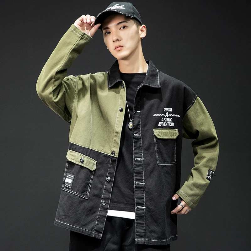Vintage Denim Jackets Men Slim Fit Solid Color Casual Mens Jeans Coat Fashion Stand Clothes for Men Black green Colorblock
Vintage Denim Jackets Men Slim Fit Solid Color Casual Mens Jeans Coat Fashion Stand Clothes for Men Black green Colorblock