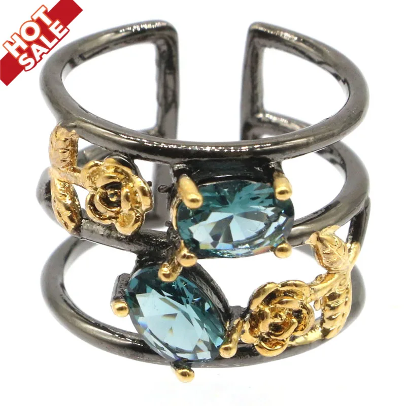 Женский красный рубин с голубым топазом 15 х10 мм|ring blue|925 silver ringsilver ring |