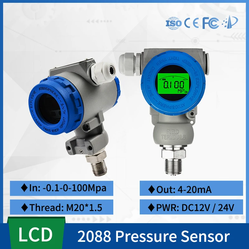 2088 LCD Digital Pressure Transmitter 4-20mA Diffused Silicon -0.1-0-100Mpa Pressure Sensor M20*1.5 Thread Stainless Steel
2088 LCD Digital Pressure Transmitter 4-20mA Diffused Silicon -0.1-0-100Mpa Pressure Sensor M20*1.5 Thread Stainless Steel