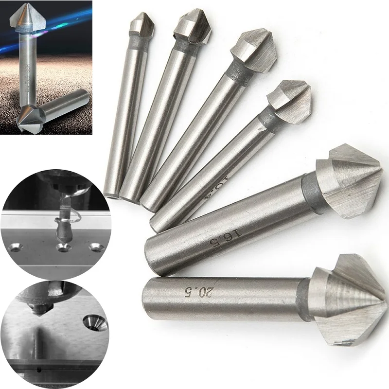 JUSTINLAU 6pcs 6.3-20.5mm 90Degrees HSS Chamfer Drill Bit 3 Flutes Countersink Drill Bit Chamfer Cutter
JUSTINLAU 6pcs 6.3-20.5mm 90Degrees HSS Chamfer Drill Bit 3 Flutes Countersink Drill Bit Chamfer Cutter