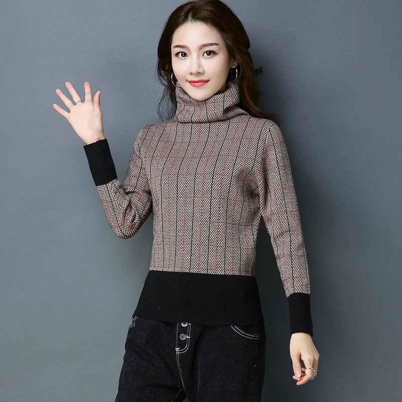 New Elegant Fashion Women Autumn Winter Long Sleeve Sweater National Style Sweater Stacking Collar Plaid Sweater Top 
New Elegant Fashion Women Autumn Winter Long Sleeve Sweater National Style Sweater Stacking Collar Plaid Sweater Top