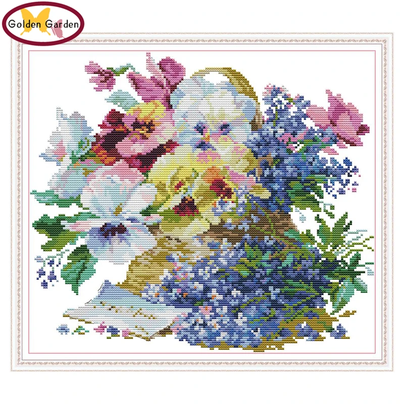 

GG Oil Painting Flowers Counted Cross Stitch Patterns Embroidery Needleworks Joy Sunday Cross Stitch Stamped Kits for Home Decor