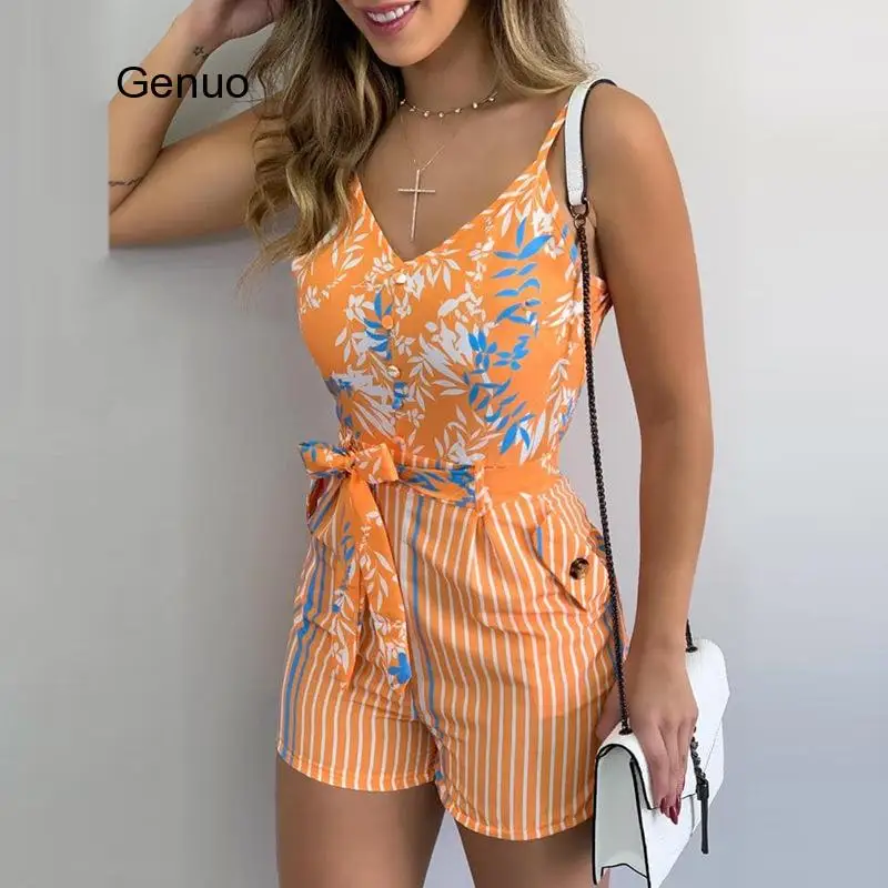 Boho Sling Romper V-neck Fashion Leaf Striped Print Bandage Ladies Jumpsuit Shorts Women Sundress 2020 New
Boho Sling Romper V-neck Fashion Leaf Striped Print Bandage Ladies Jumpsuit Shorts Women Sundress 2020 New