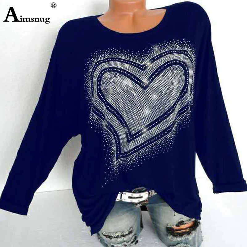 2020 Women New Pearl Beading Love Print Tops Female Autumn Long Sleeve T-Shirt Casual Loose Tee Shirt Plus size 4xl 5xl | Женская одежда