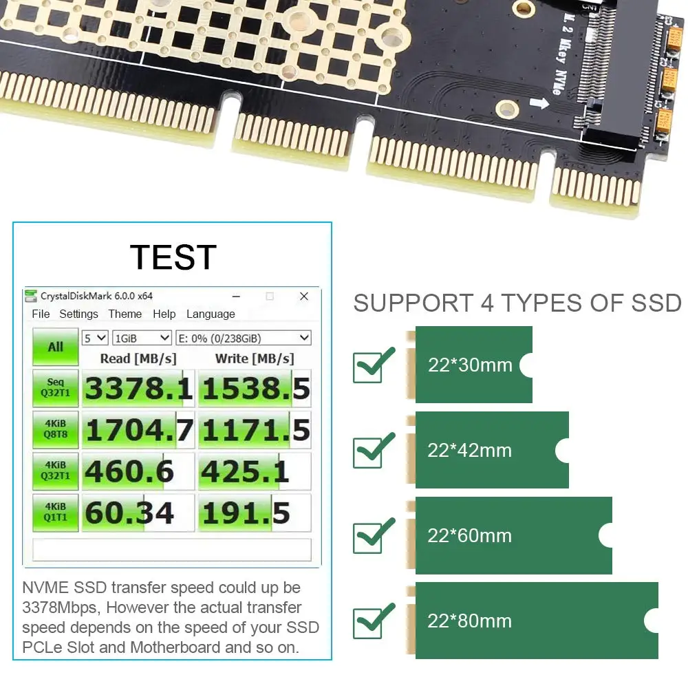 M2 NVMe Adapter SSD to PCIe Card M.2 Key M Driver with Silicone Cooling Pad Hard Drive Adapter Support PCIe x4x8x16 Slot
M2 NVMe Adapter SSD to PCIe Card M.2 Key M Driver with Silicone Cooling Pad Hard Drive Adapter Support PCIe x4x8x16 Slot