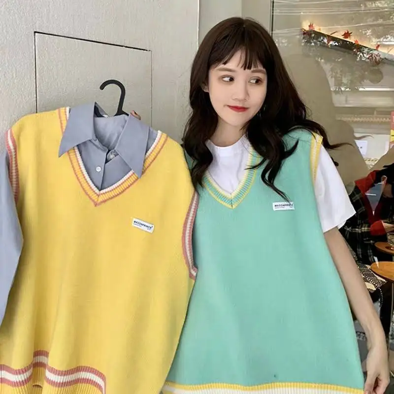 Spring Autumn College Style Girls Sleeveless Stripes Knit Vests Pullovers V Neck Sweaters For Jk School Uniform Student Clothes 
Spring Autumn College Style Girls Sleeveless Stripes Knit Vests Pullovers V Neck Sweaters For Jk School Uniform Student Clothes