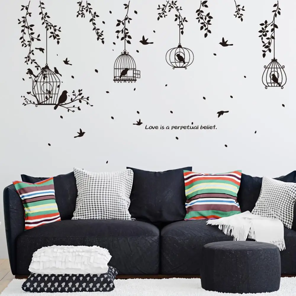 Black Bird Cage and leaves Silhouette patterns PVC Wall Stickers TV Background wall stickers Decorative Dining Hall Dormitory
Black Bird Cage and leaves Silhouette patterns PVC Wall Stickers TV Background wall stickers Decorative Dining Hall Dormitory