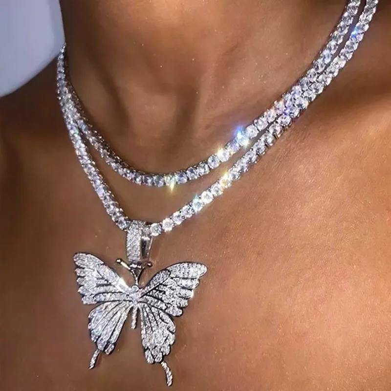 Женское Ожерелье с большой бабочкой теннисная цепь кубическим цирконием колье