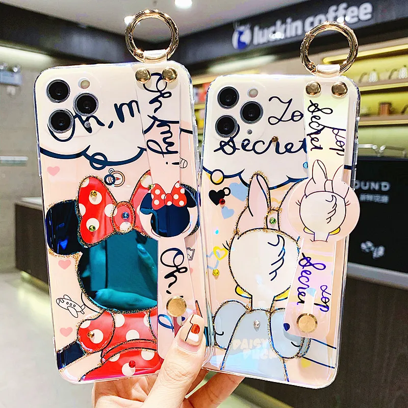 

Mouse Duck Phone Case For iPhone 12 ProMax 11 13 Pro Xr XsMax 7 8 Plus X Cartoon Protection Silicone Cover With Wrist Strap