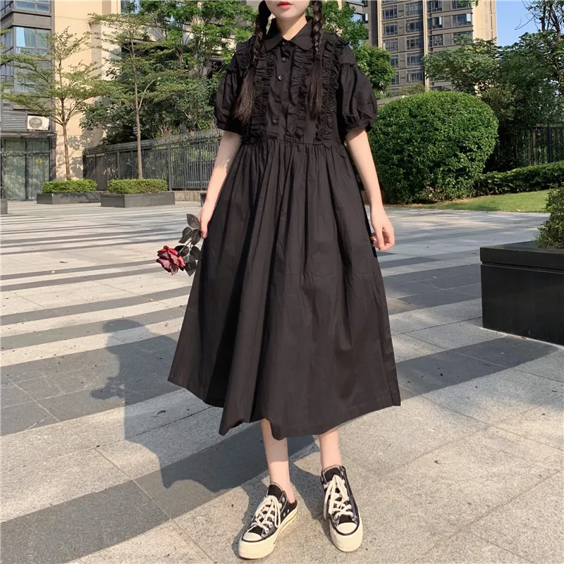 Japanese Summer Vintage College Style Sweet Folds Lace Design Puff Sleeve Dress Kawaii Ruffles Loose Straight Pleated Doll Dress
Japanese Summer Vintage College Style Sweet Folds Lace Design Puff Sleeve Dress Kawaii Ruffles Loose Straight Pleated Doll Dress