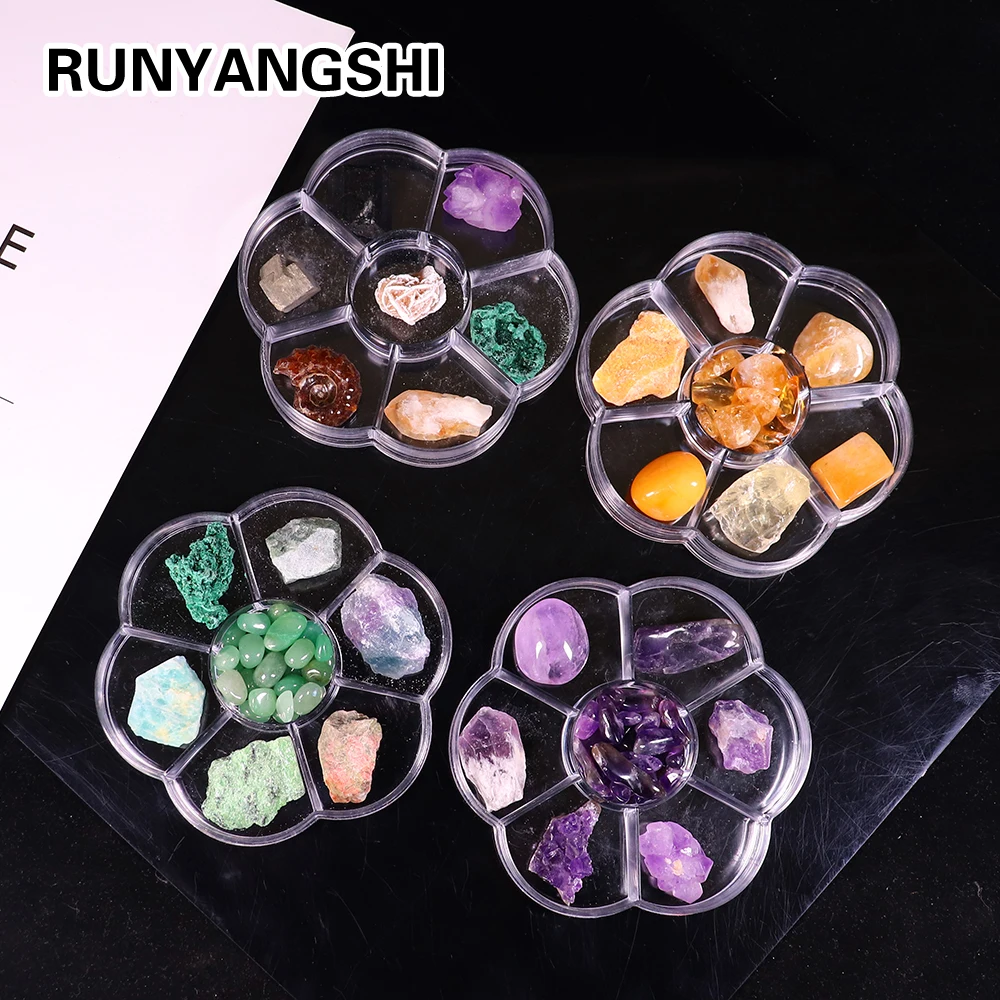 

Natural crystal stone Rough Ore mark box seven kinds Gemstone For teaching specimens Collection students Gifts