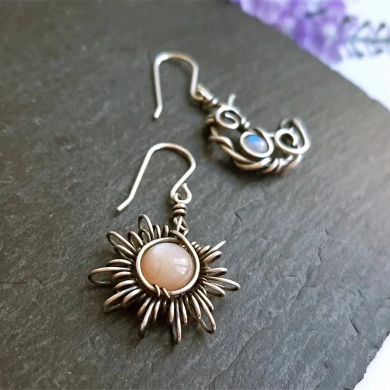 Bohemia Sun and Moon Earrings Silver Color Crystal Drop Earrings Women Female Irregular Asymmetry Boho Fashion Jewelry Gift
Bohemia Sun and Moon Earrings Silver Color Crystal Drop Earrings Women Female Irregular Asymmetry Boho Fashion Jewelry Gift