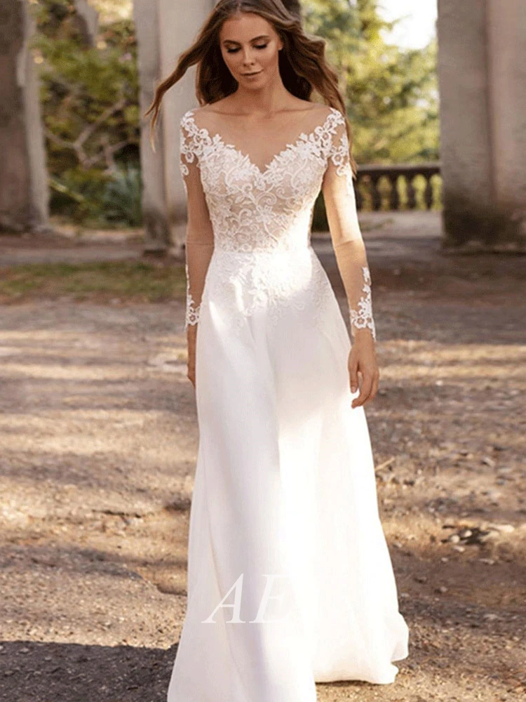 Beach Wedding Dress For Woman A Line Long Sleeve Lace Bride Dresses Long Boho Bridal Gown vestidos de novia свадебное платье2022
Beach Wedding Dress For Woman A Line Long Sleeve Lace Bride Dresses Long Boho Bridal Gown vestidos de novia свадебное платье2022