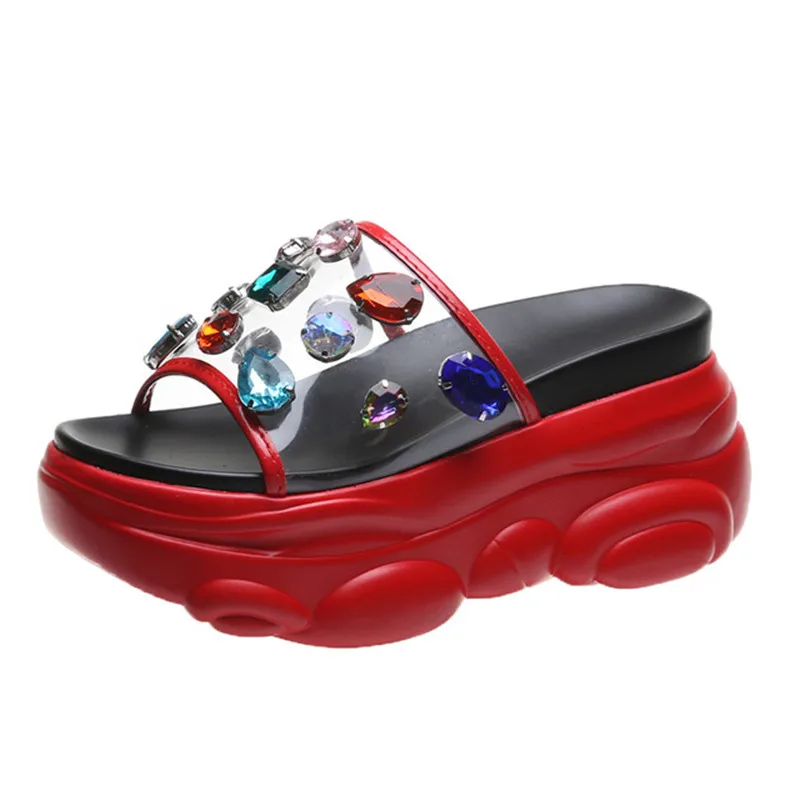 9cm/3.5 inch Height Summer Outdoor Slides Fashion Transparent PVC Platform Beach Shoes Woman Cratal Rhinestone Colorful Slippers
9cm/3.5 inch Height Summer Outdoor Slides Fashion Transparent PVC Platform Beach Shoes Woman Cratal Rhinestone Colorful Slippers