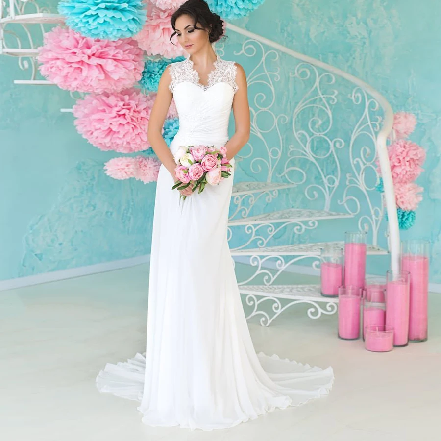 Romantic Lace Beach Wedding Dress 2020 Cap Sleeve White/ Ivory Bridal Gown Chiffon Sweep Train Wedding Dresses vestido de noiva 
Romantic Lace Beach Wedding Dress 2020 Cap Sleeve White/ Ivory Bridal Gown Chiffon Sweep Train Wedding Dresses vestido de noiva