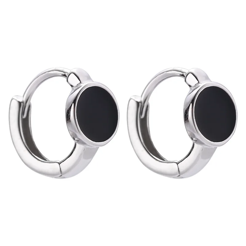 Fengxiaoling 2020 New 925 Sterling Silver Black Circle Hoop Earrings For Women Girl Wife Gift Silver Original Fashion Jewelry