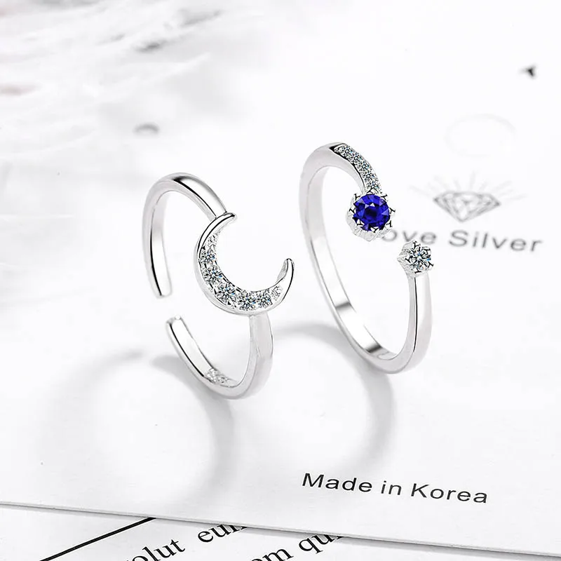 HuiSept 2 in 1 Ring 925 Silver Jewellery Star Moon Shaped Sapphire Zircon Gemstone Open Rings for Female Wedding Party Wholesale | Украшения