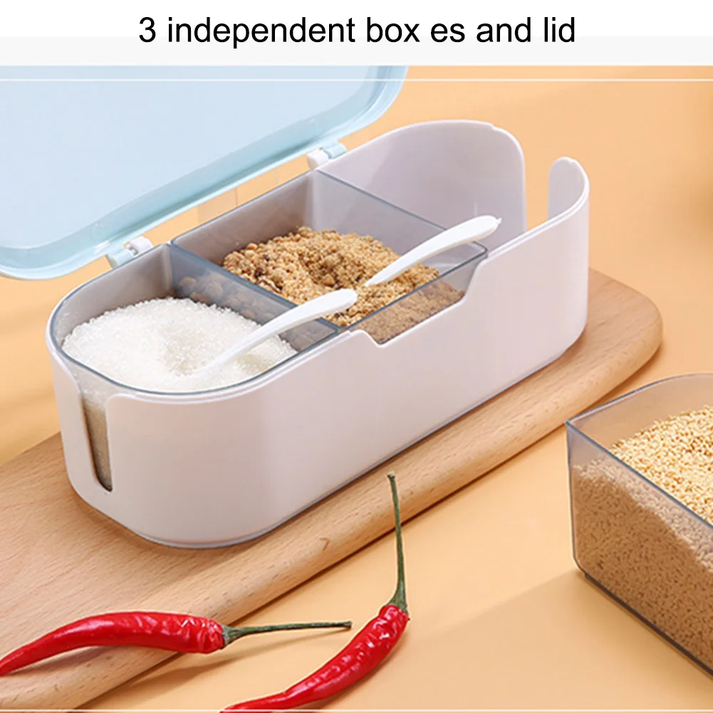 Removeable Seasoning Storage Box Durable 3 grids Components Container Lid/Spoons for Salt Pepper Sugar Home Kitchen Season Tool
Removeable Seasoning Storage Box Durable 3 grids Components Container Lid/Spoons for Salt Pepper Sugar Home Kitchen Season Tool