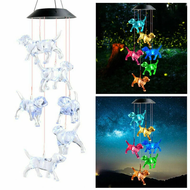 

Color Changing Home Garden Decor Lamp Solar Powered Dog Wind Chime Light Hanging Decoration For Home Garden Courtyard