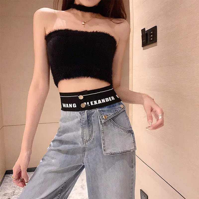 Jeans Casual Wide Leg Pants Chic Pockets Denim Trousers New Elastic Waist Straight Letters Thin Section Loose 2020 Summer Female
Jeans Casual Wide Leg Pants Chic Pockets Denim Trousers New Elastic Waist Straight Letters Thin Section Loose 2020 Summer Female