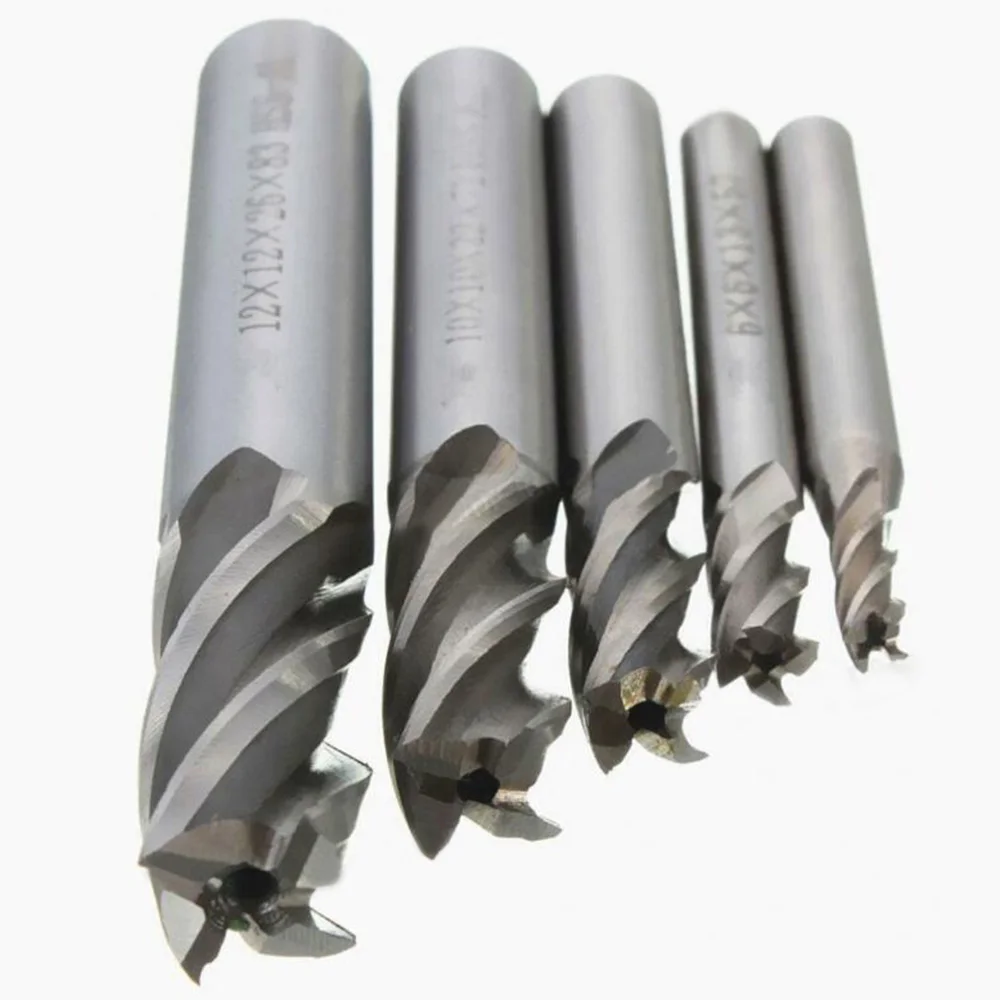 5pcs End Mill Cutter High speed steel Straight Shank Drill Bit 4 Flutes