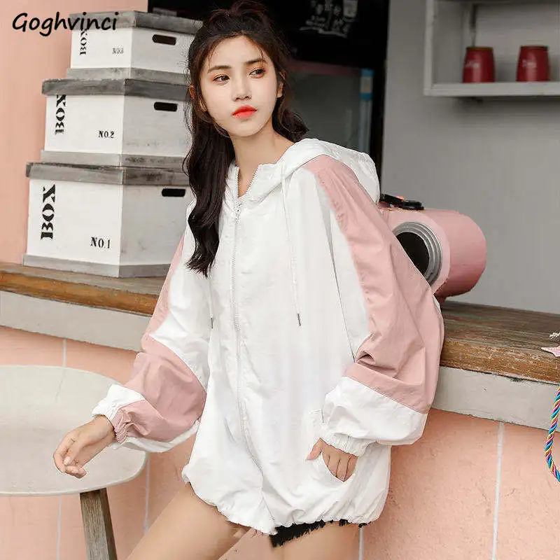 Basic Jackets Women Summer Sun-proof Thin Leisure Patchwork Students Hooded Harajuku Loose Womens Outwear All-match Simple Chic
Basic Jackets Women Summer Sun-proof Thin Leisure Patchwork Students Hooded Harajuku Loose Womens Outwear All-match Simple Chic