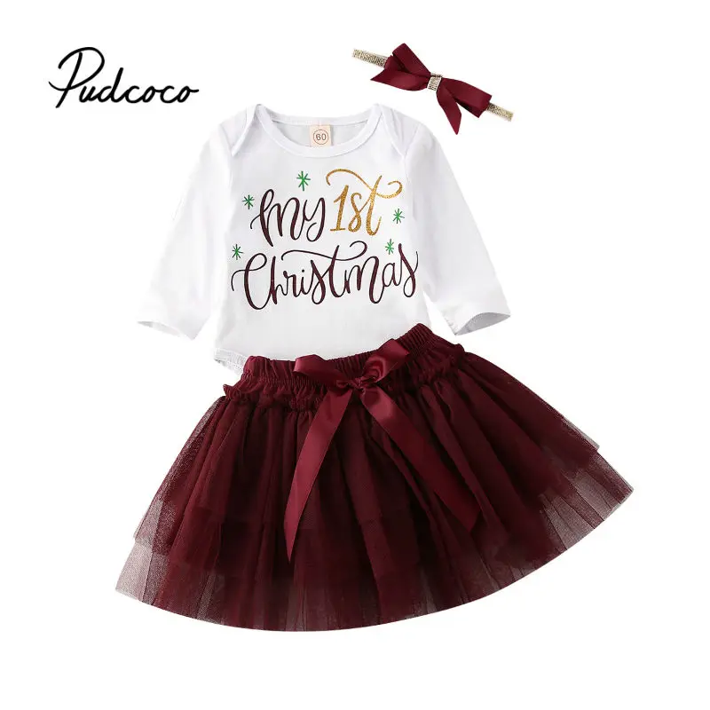 Фото Моя 1-я Рождественская одежда для маленьких девочек осенний комплект одежды боди