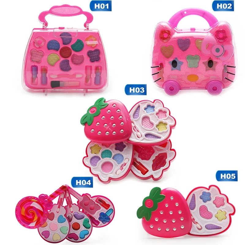 Children Makeup Box Strawberry Shape Pink Color Cosmetics Set Kids Girls Dress Up Storage Boxes School Portable Make Bag | Игрушки и