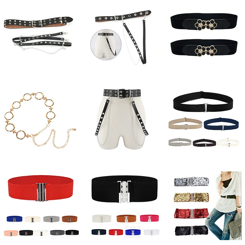 Fashion Ladies Waistband Charms Women Elastic Sequin Belly Waist Belt Casual Stretch Belt Buckle Corset Wide Waist Belts
Fashion Ladies Waistband Charms Women Elastic Sequin Belly Waist Belt Casual Stretch Belt Buckle Corset Wide Waist Belts