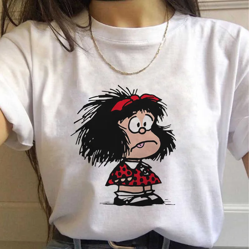Футболка Mafalda женская с коротким рукавом милый мультяшный принт в стиле K-POP